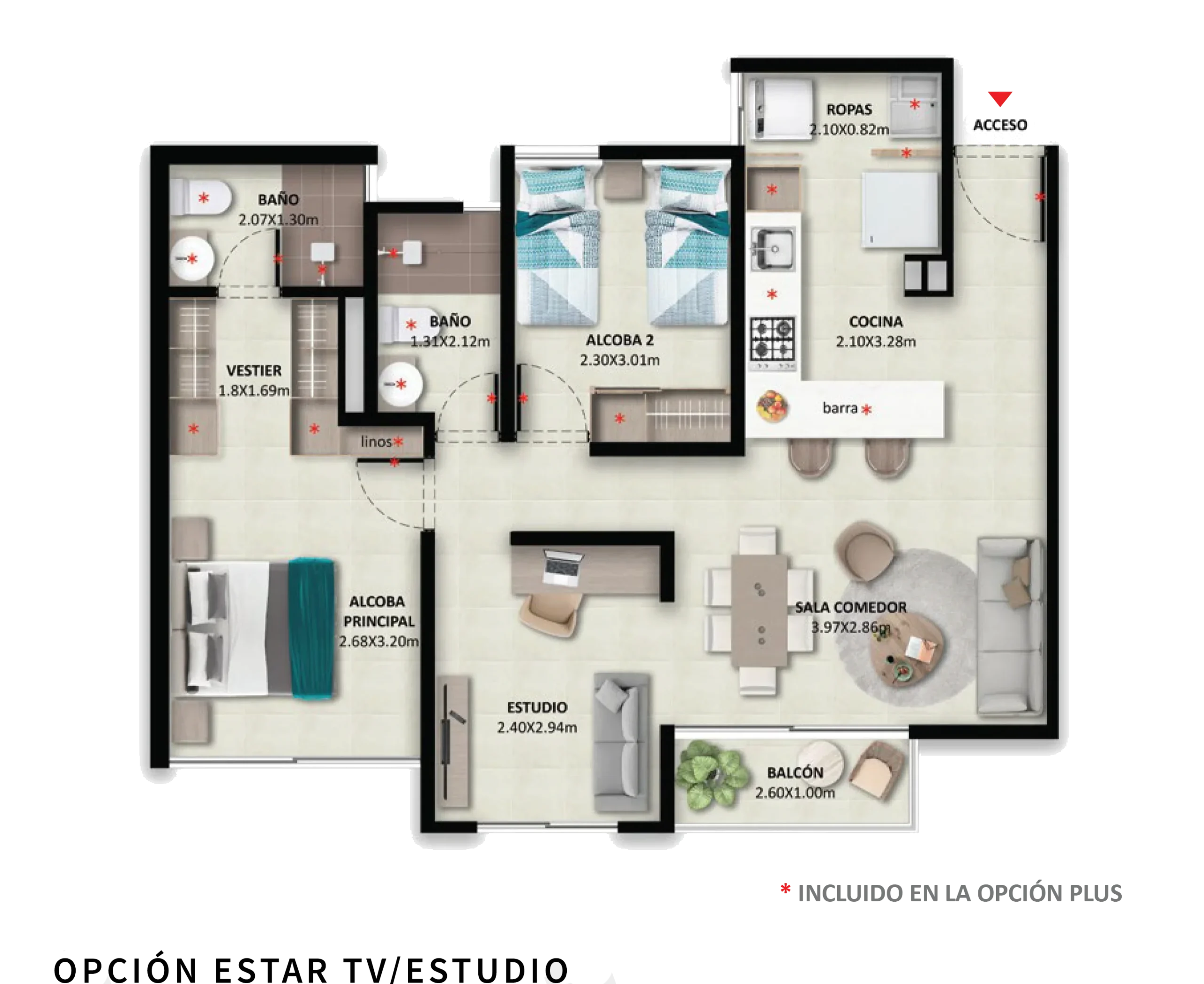 68m2 - OPCIÓN ESTAR TV / ESTUDIO